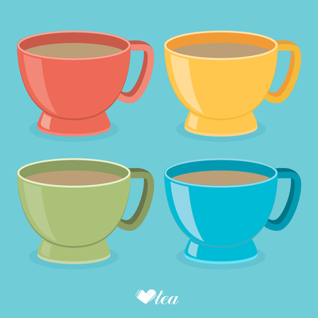 Color tea cup set. Flat vector.のイラスト素材