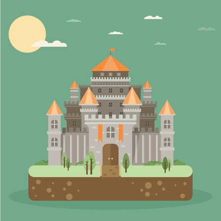 Magical fabulous cartoon castle. Vector flat illustrationsのイラスト素材