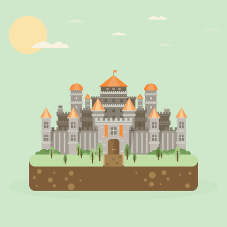 Magical fabulous cartoon castle. Vector flat illustrationsのイラスト素材