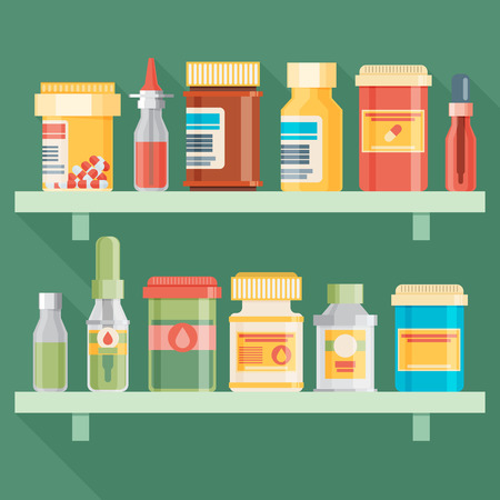 Medicine bottles set in flat design. Vector illustrationのイラスト素材