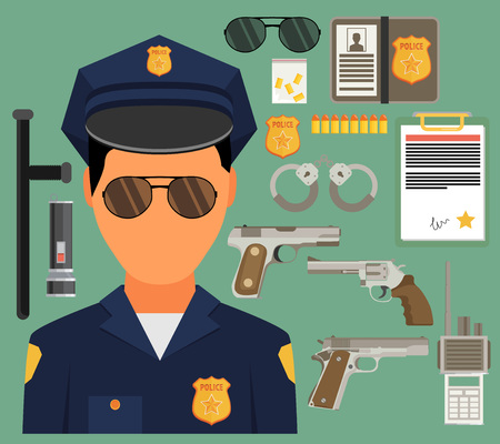 Vector illustration with policeman. Flat style. Elements for infographic.のイラスト素材