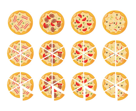 set of flat pizza icons isolated on whiteのイラスト素材