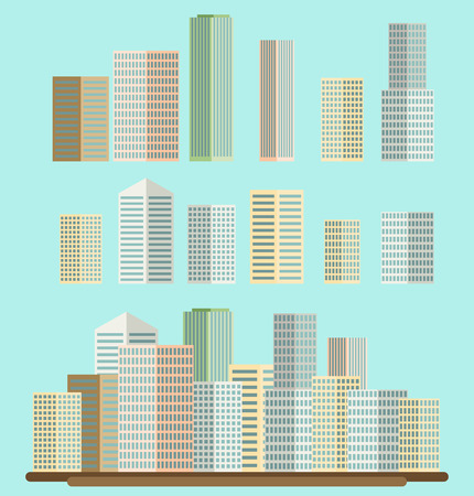 Skyscraper offices flat business buildings set with city skylineのイラスト素材