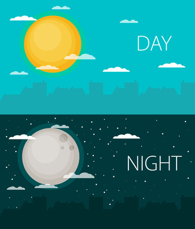 Day and night vector illustrations or banners. Sun and Moonのイラスト素材