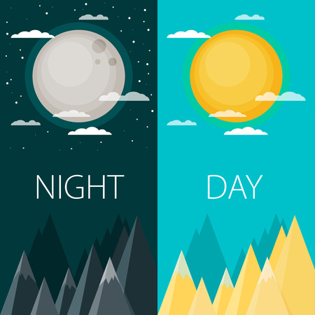 Day and night vector illustrations or banners. Sun and Moonのイラスト素材