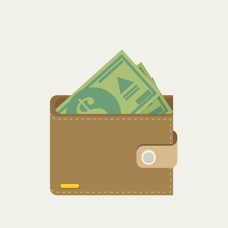 Wallet full of green dollars. Flat style vector illustrationのイラスト素材