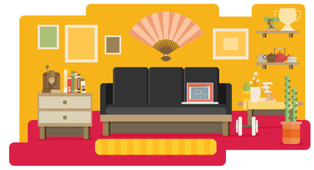 Home workplace flat vector design. Workspace for freelancer and home work.のイラスト素材