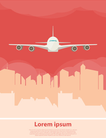 Plane flying over urban city. Vector illustrationのイラスト素材