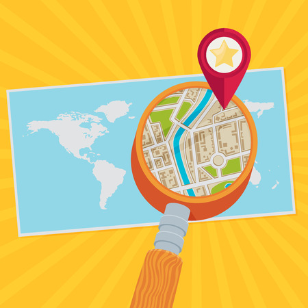 World map and magnifying glass. Flat vectorのイラスト素材
