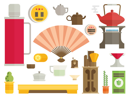 Tea ceremony icon set flat vectorのイラスト素材