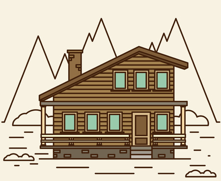 Chalet, wooden house, eco house, house on the nature - vector flat illustration.のイラスト素材