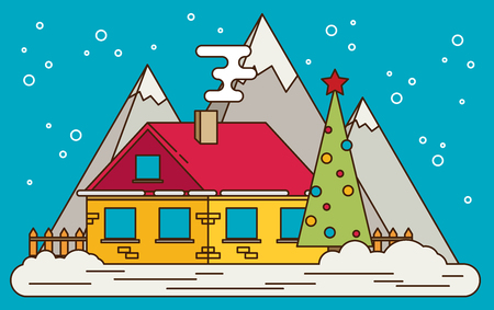 New Year Landscape Christmas Accessories Icons Greeting Card Elements Trendy Modern Flat Design Template Vector Illustrationのイラスト素材