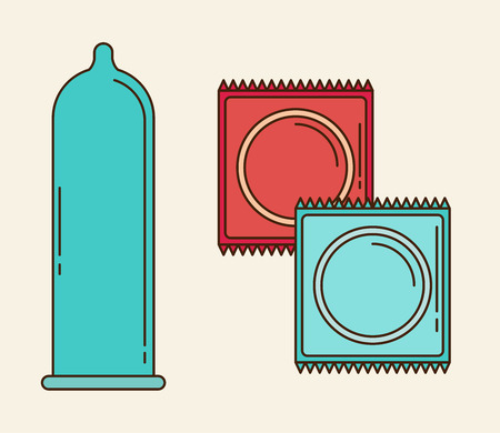 Condom and packages. Vector flat illustration.のイラスト素材