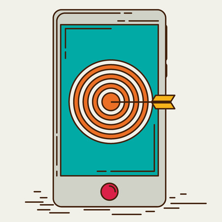 Mobile marketing and targeting. Smartphone with dartboard in the screen.のイラスト素材