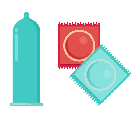 Condom and packages. Vector flat illustration.のイラスト素材