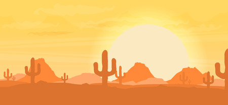 Western desert landscape at sunset vector illustration.のイラスト素材