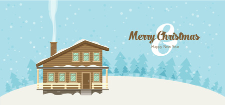 Christmas card with houseのイラスト素材