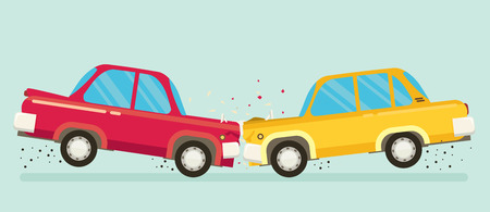 Car crash. Two cars hit head-on. Flat design.のイラスト素材