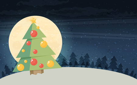 Christmas card. Christmas tree. Vector flat illustration.のイラスト素材