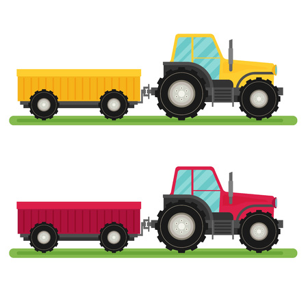 Tractor with trailer vector. Flat design. Industrial transport.のイラスト素材