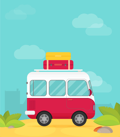 Vector caravan trailer in flat style.のイラスト素材
