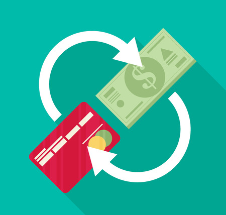 Ñredit card and cash. Payment methods, cash-out, smart investment, business, cash withdrawal, business, online payment concepts. Flat design.のイラスト素材