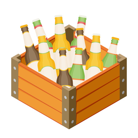 Vector color isometric icon with case of dark beer with four bottlesのイラスト素材