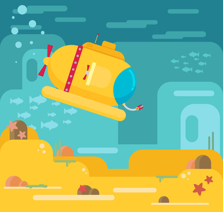 Submarine under water concept vector flat illustrationのイラスト素材