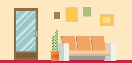 Office Room Door Corridor Waiting Hallway Flat Vector Illustrationのイラスト素材