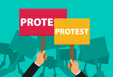 Hand holding protest sign flat illustrationのイラスト素材