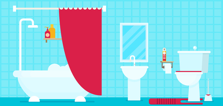 Bathroom with furniture. Flat style vector illustration.のイラスト素材