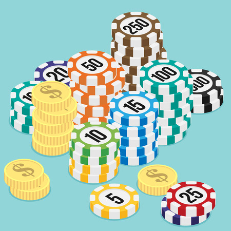 Vector Stacks of Casino Chips and Money Iconのイラスト素材
