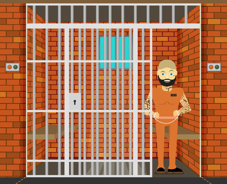 Prisoner, flat vector illustration of prison cellのイラスト素材