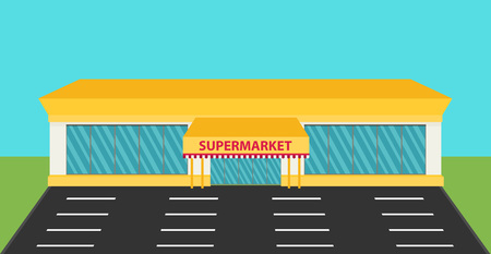 Supermarket building facade, flat vector illustration.のイラスト素材