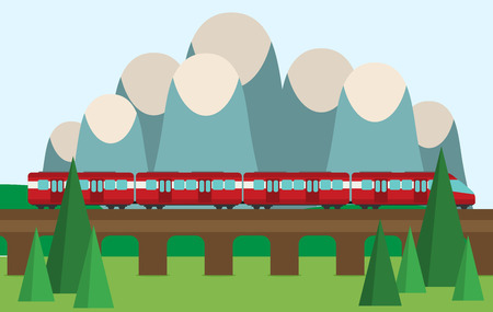 Train on railway. Vector travel concept background.のイラスト素材