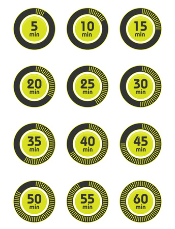 Set of timers. Sign icon. Full rotation arrow timer. Colored flat icons. Flat Design Vector Illustration.のイラスト素材