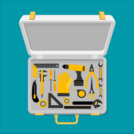 Workspace carpenter tools trendy flat iconのイラスト素材