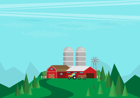 Farm flat Landscape. Natural background, organic farm products.のイラスト素材