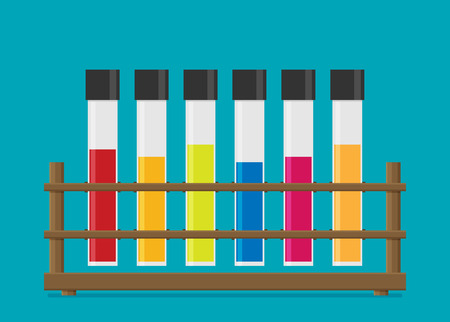 Flat vector multicolor test tubes liquid in rack.のイラスト素材