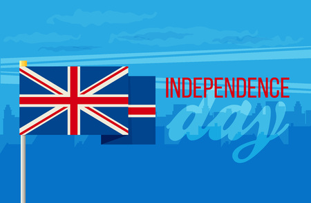 The flat design of the flag on the flagpole. Independence Day. UK flagのイラスト素材