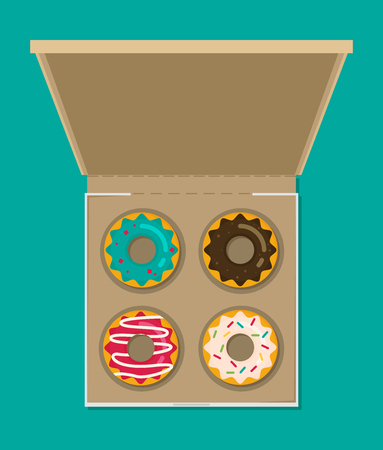 Donut vector set in box. Modern flat styleのイラスト素材