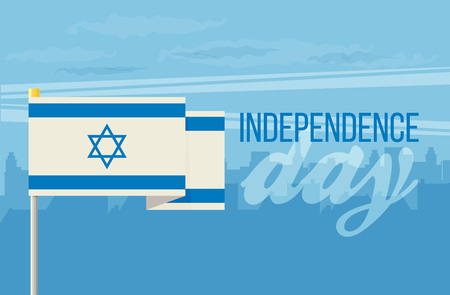 The flat design of the flag on the flagpole. Independence Day. Flag of Israelのイラスト素材
