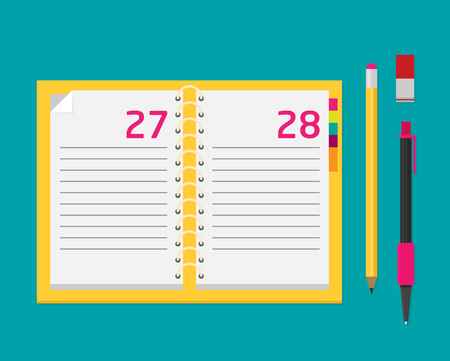 Notebook with pen and pencil. Flat design.のイラスト素材