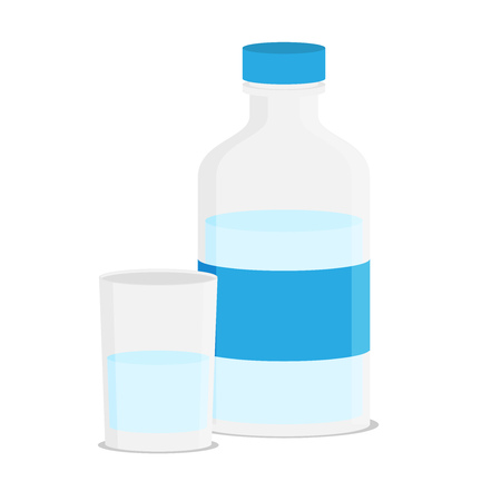 Flat illustration of glass water and bottle vectorのイラスト素材
