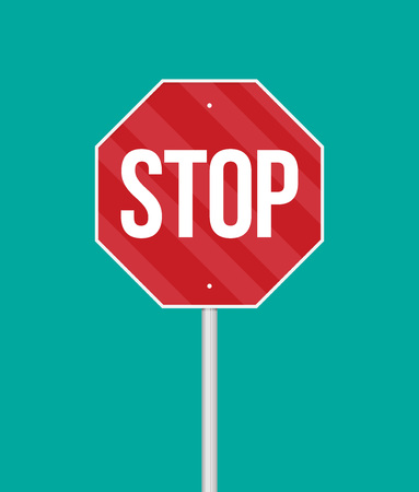 A vector stop sign on a pole in flat styleのイラスト素材