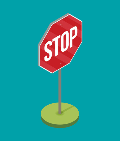 A vector stop sign on a pole in flat styleのイラスト素材