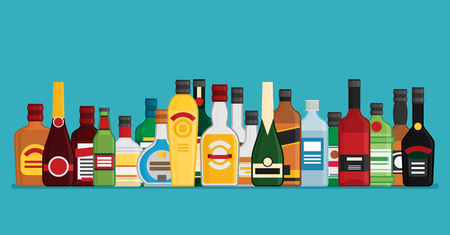 Flat vector bottles with alcoholのイラスト素材