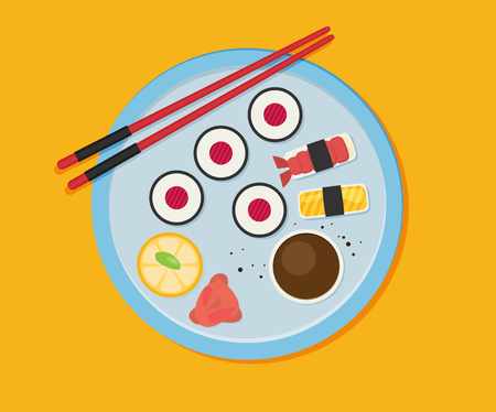 Eating sushi. Vector flat designのイラスト素材