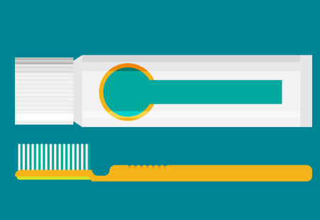 Toothbrush and toothpaste isolated on a flat background vector illustration.のイラスト素材