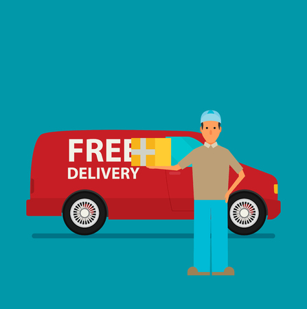 Unloading or loading trucks. Shipping cargo delivery, export or import, transportation and logistic, flat vector illustrationのイラスト素材